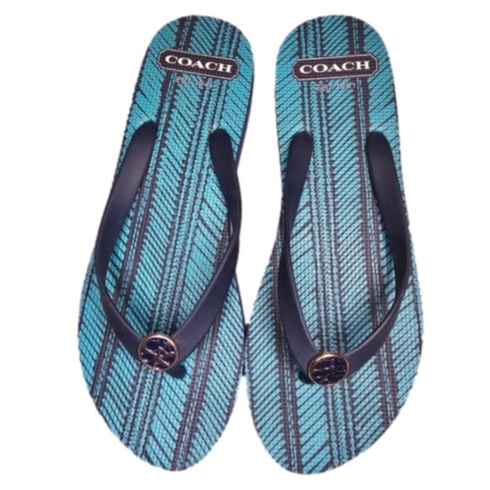 Coach Teal and Navy Flip Flops
